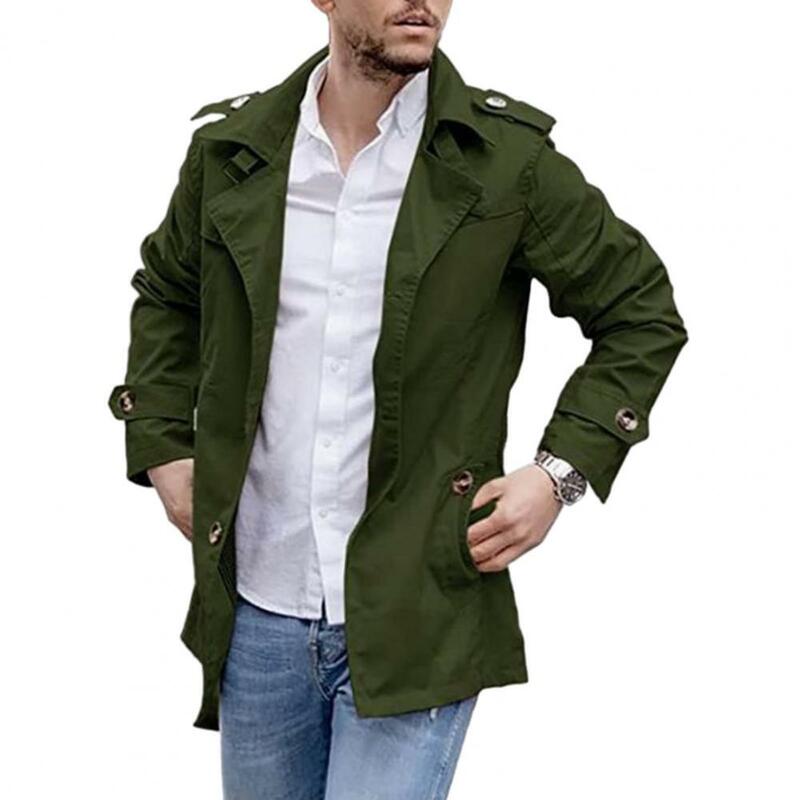Męski trencz stylowy męski średniej długości prochowce luźny krój wiatroodporny casualowe w stylu Streetwear na jesienne wiosenne sezony