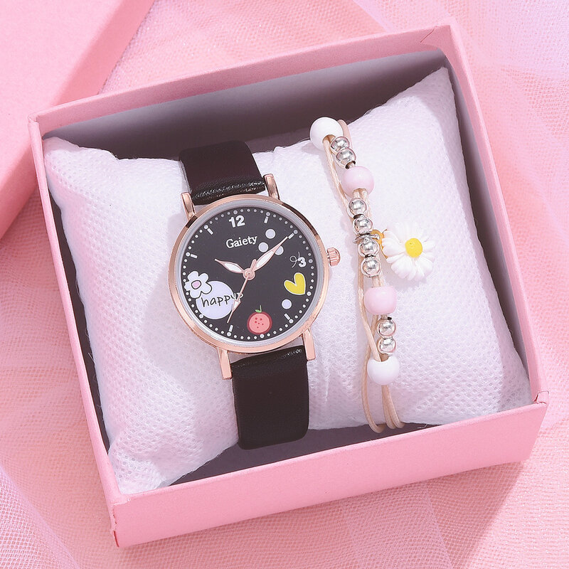 Conjunto de relógio de quartzo infantil, relógios infantis, relógio de pulso rosa, moda feminina, relógio de estudantes, fofo