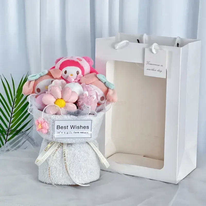 Плюшевая кукла Hello Kitty Kuromi Cinnamoroll My Melody, цветочный букет, игрушка, Подарочный пакет, подарок на день Святого Валентина, Рождество, кукла для девушки, подруги
