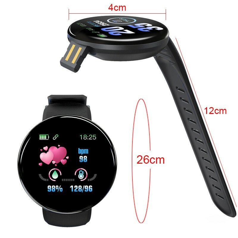 Смарт-часы D18 для мужчин и женщин, водонепроницаемые цифровые спортивные фитнес-трекер с функцией измерения артериального давления для apple Watch band