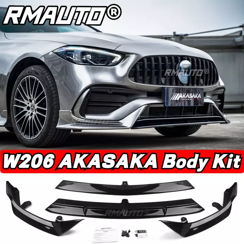 AKASAKA-Divisor de amortecedor dianteiro lábio, saia lateral, spoiler traseiro, Racing Grill para Mercedes Benz C Class W206 2021-2023 Body Kit, W206
