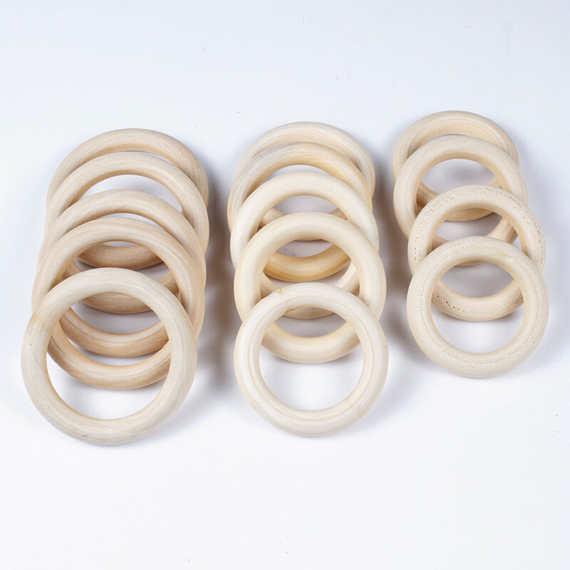 12-125mm Wooden Rings Teether Handmade Baby Natural Maple Wooden Teething Rings for Necklace Bracelet DIY Crafts Wood Teether