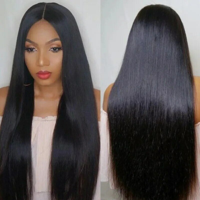Peruca de cabelo liso longo para mulheres, natural preto, marrom escuro, tingido, fibra química Headpiece, meninas, nova moda, popular