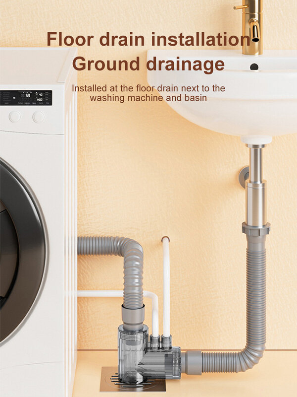 ตัวกรองท่อระบายน้ำในครัว3ทางสำหรับเครื่องซักผ้าเครื่องล้างจานอเนกประสงค์