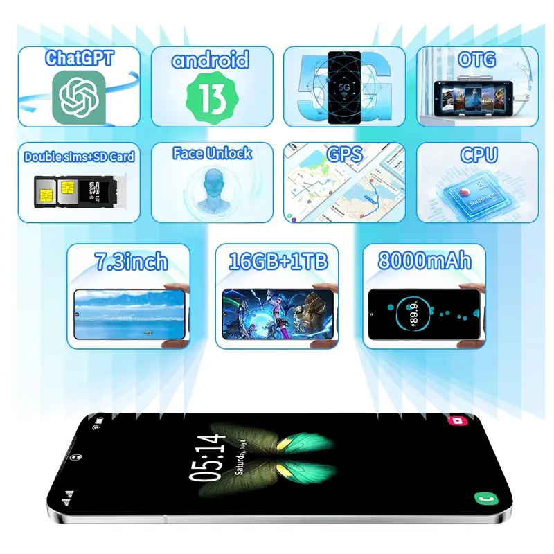 S30 Ultra Android 13 Smartphone, Telefone Móvel Original, 7.3HD Tela, 16GB + 1TB, 8000mAh, 5G, Global