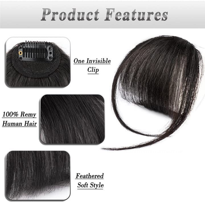 Synthetic Easy-Clip Wispy Bangs Extensions With Side Temples - Natural Black, Seamless Integration for Everyday