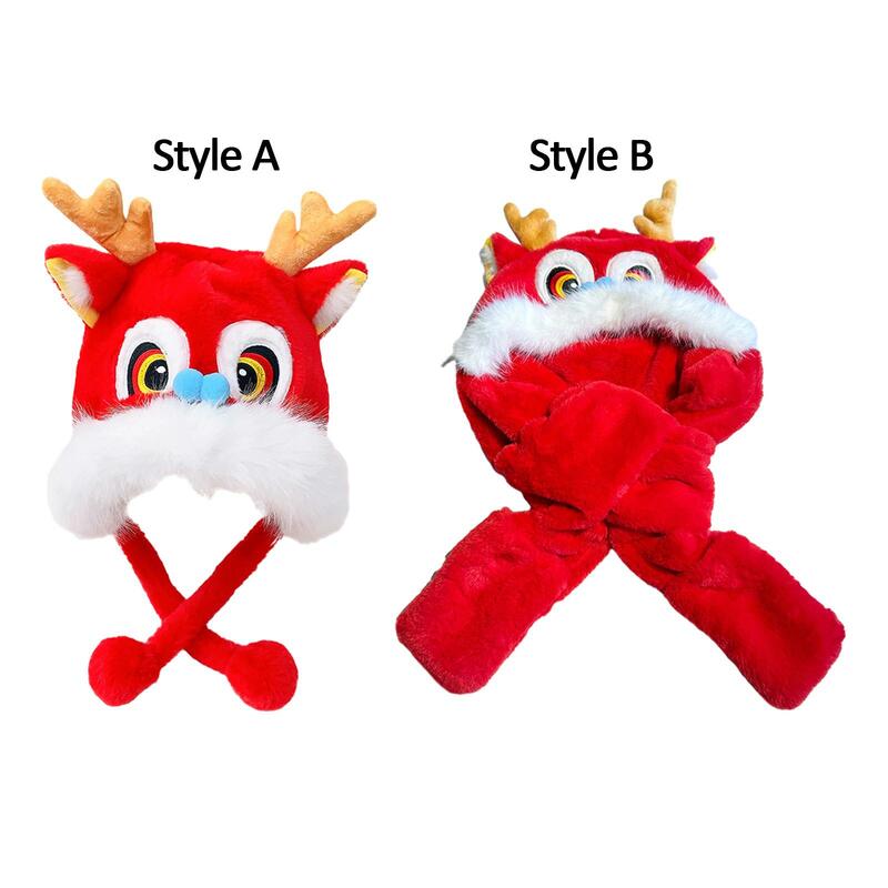 Headwear Cute Earflap Cap Chinese Dragon Funny Party Hat Plush Animal Winter Hat for Ladies Girls Women Holiday New Years