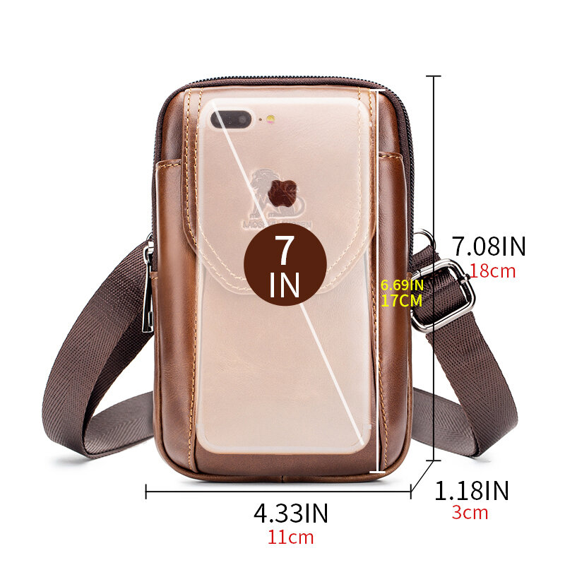 Genuine leather mobile phone bag, men's cowhide waist bag with hook and wear-resistant diagonal collapse, one shoulder small bag