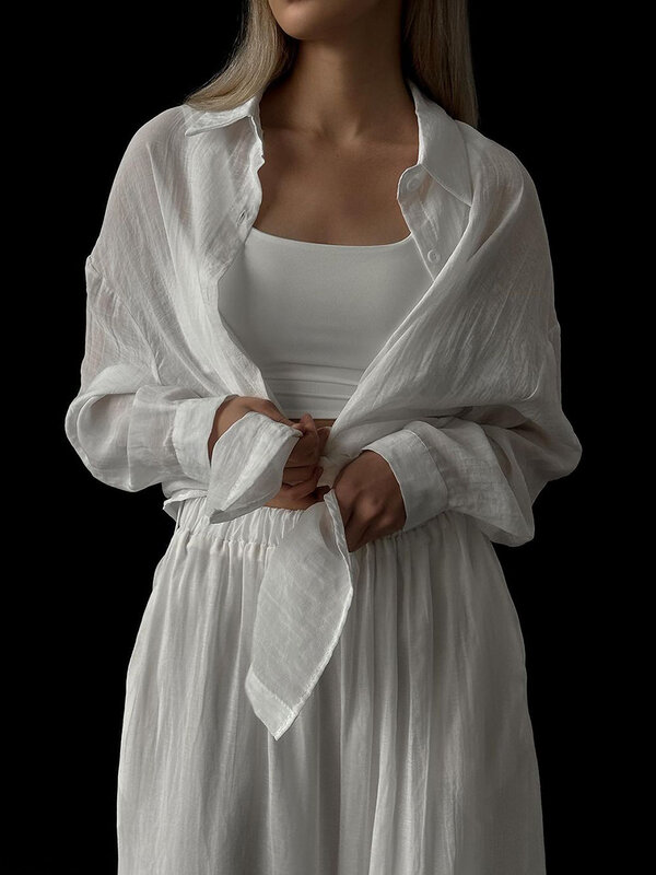 Marthaqiqi ชุดนอนสตรีแขนยาวทรงหลวม, ชุดนอนคอปกเสื้อกางเกงชุดนอนชุดลำลอง