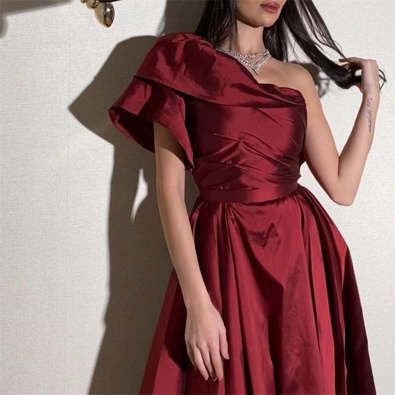 Czerwona suknia balowa do kostek suknie balowe na jedno ramię wykonana suknie wieczorowe zamówienie z okazji formalnego dla kobiet Arabii Saudyjskiej