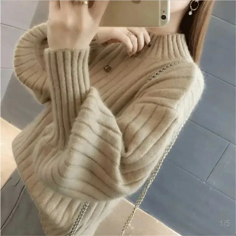 2023 New Autumn Winter Women Knitted Sweater Floral Embroidery Korean Sweater Pullovers Long Sleeve Turleneck Sweaters