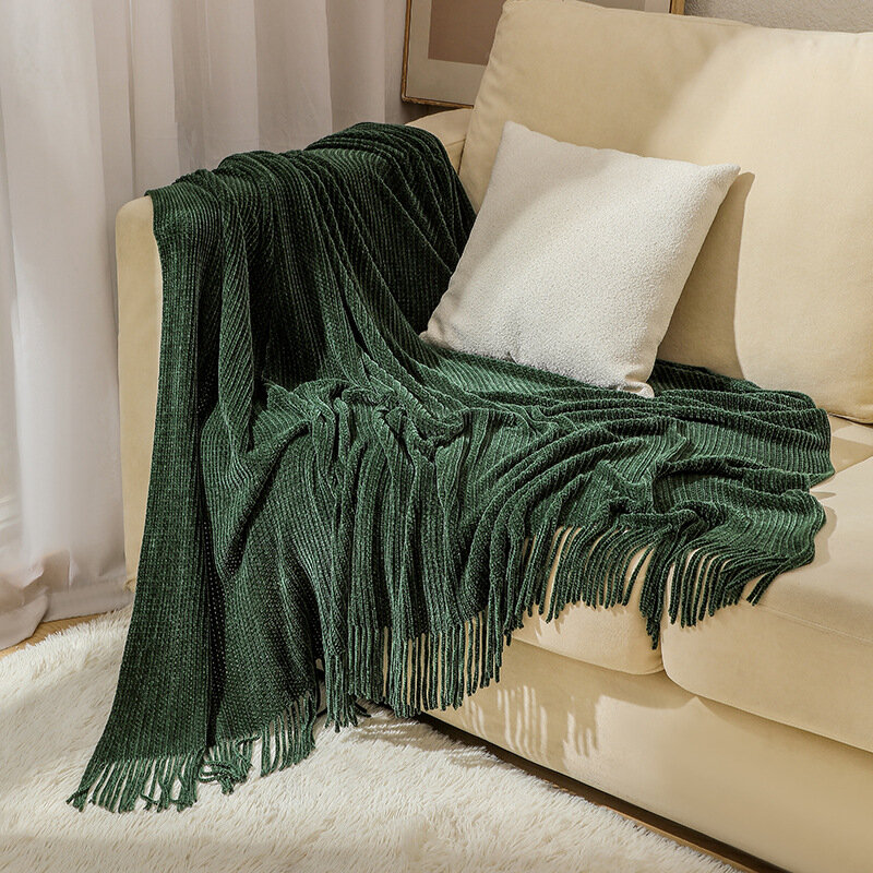 Couvre-lit épais gaufré nordique avec pompon, couverture décorative pour canapé, canapé et lit, salle de voyage TV, 150x130cm
