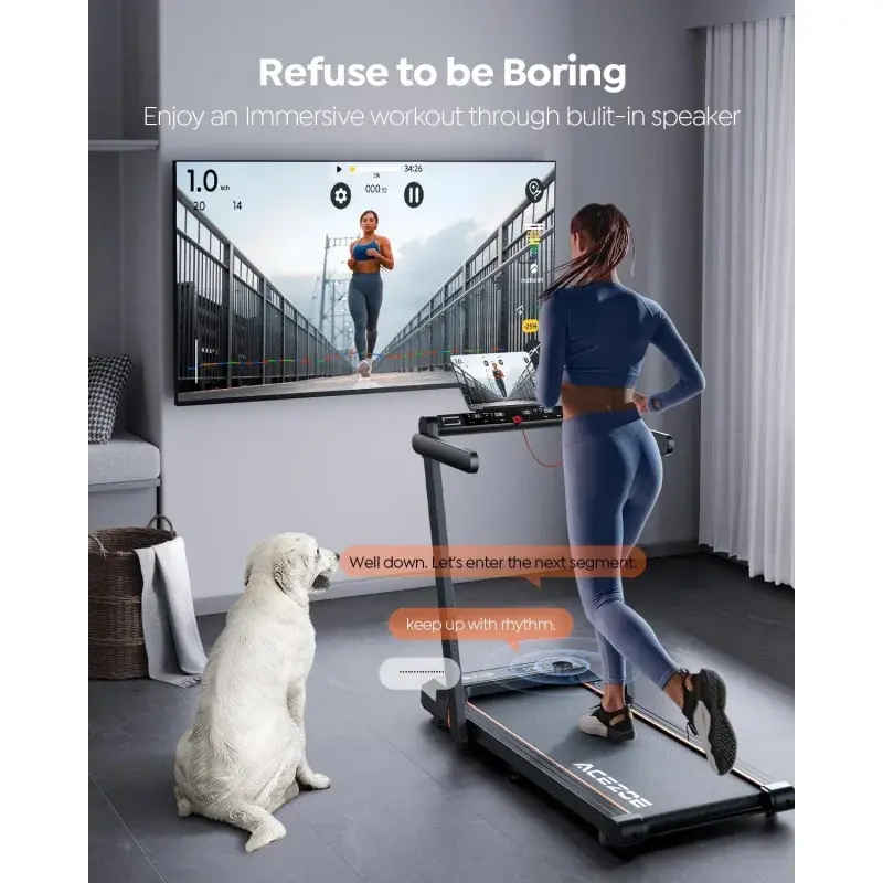 Treadmill lipat 2 in 1 untuk rumah, Treadmill bawah meja dengan 12 mode HIIT, aplikasi latihan dan layar sentuh, 2.5HP pedal jalan