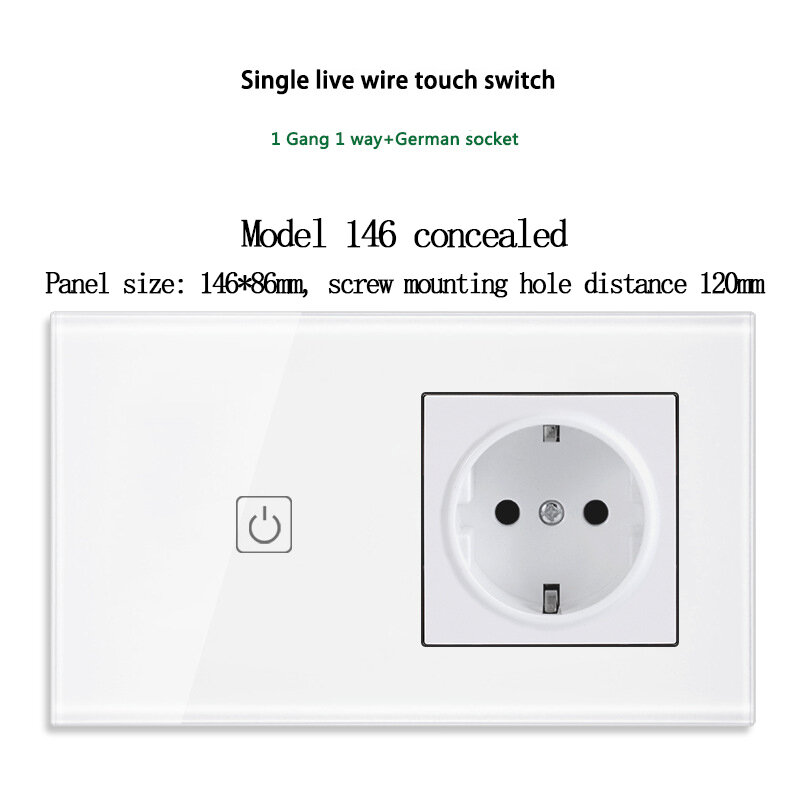 Type 146 Touch 1/2/3 Gang Switch + German Standard Italian Dual USB And Type-C Socket Panel Power Supply Euro Gauge With Switch