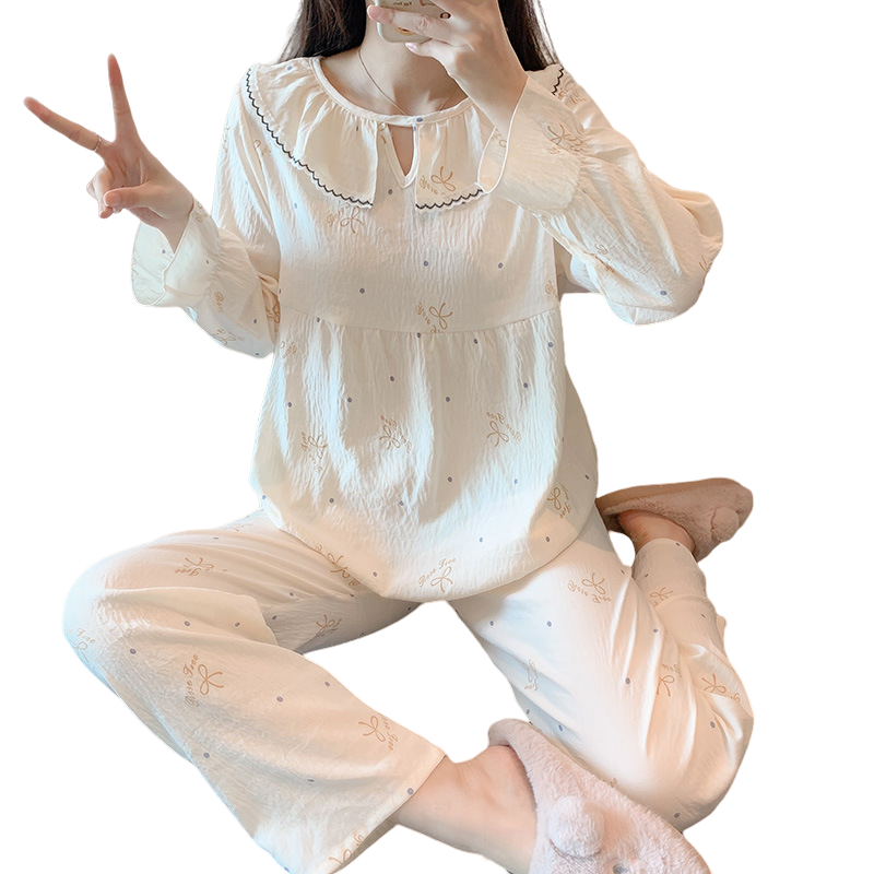 女性用ラウンドネックのミニマリストパジャマ,七分袖パンツ,クラウドコットン,ホームウェア,カジュアルウェア,新品,春,2個セット