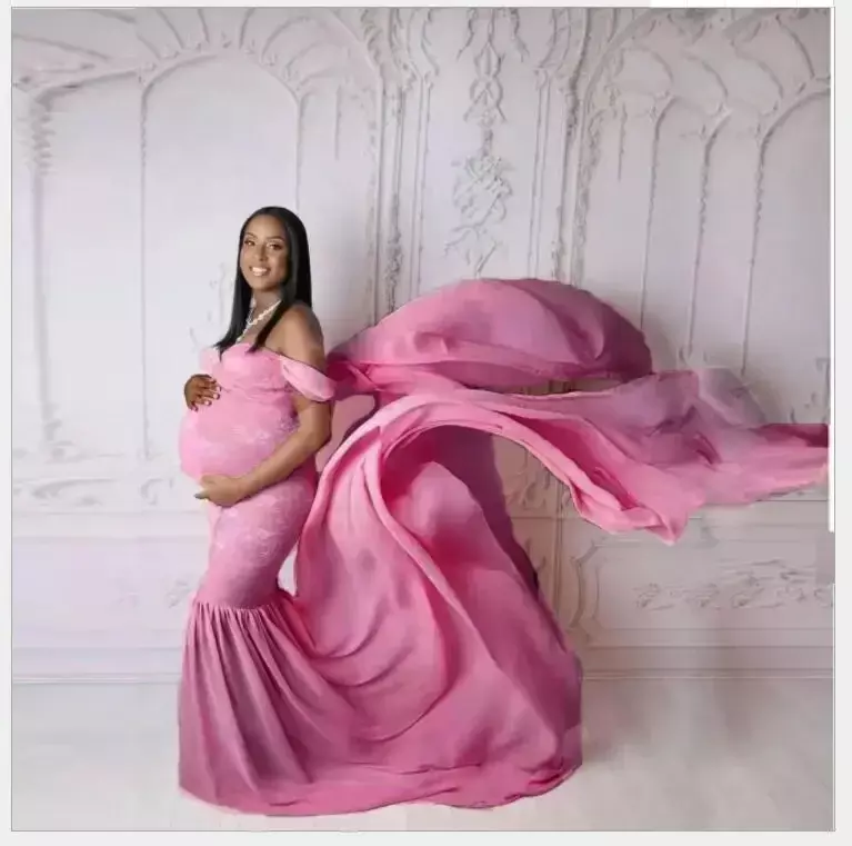 Sukienka ciążowa zdjęcie rekwizytu ciążowa dla sesja zdjęciowa koronkowe sukienki ubranie bez ramion damska sukienka ciążowa