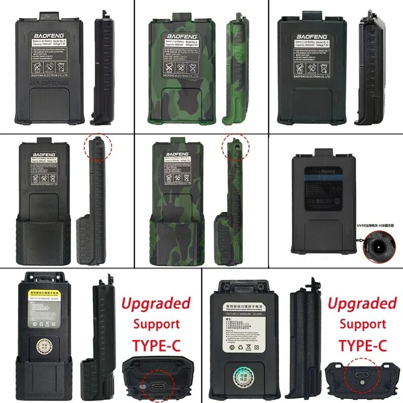 Baofeng-Bateria Longa Recarregável, UV5RA, UV5RE, F8HP, Walkie Talkie, Carregador Opcional, Peças de Rádio em Dois Sentidos, USB, UV 5R