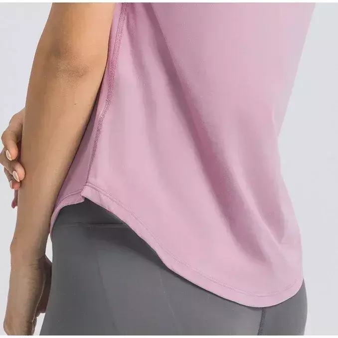 Lemon Women Loose Yoga Short Sleeve Breathable Running Sports Top Curved Hem Casual Shirt Elastic Speed Dry Fitness Clothing