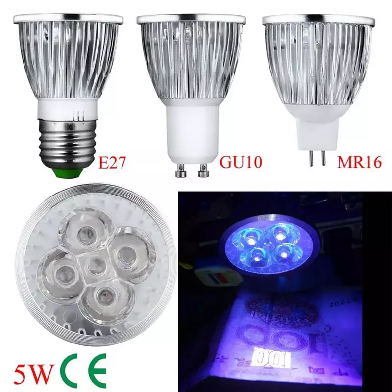Ampoule de lampe à LED UV à haute luminosité, budgétaire, éclairage à économie d'énergie, budgétaire ultraviolet, GU10 MR16, 4W, 5W