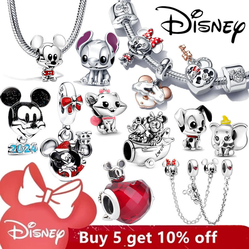 Disney Stitch myszka Minnie kubuś Charms Dangle Fit Charms srebro 925 oryginalna bransoletka wisiorek z koralikami dla wisiorek biżuteria na prezent