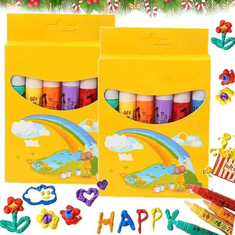 Magical Fluffy Pens Creative Puffy 3D Art Safe Pen Kids Magical Popcorn Color Paint Pen For Kids Greeting Birthday Cards And
