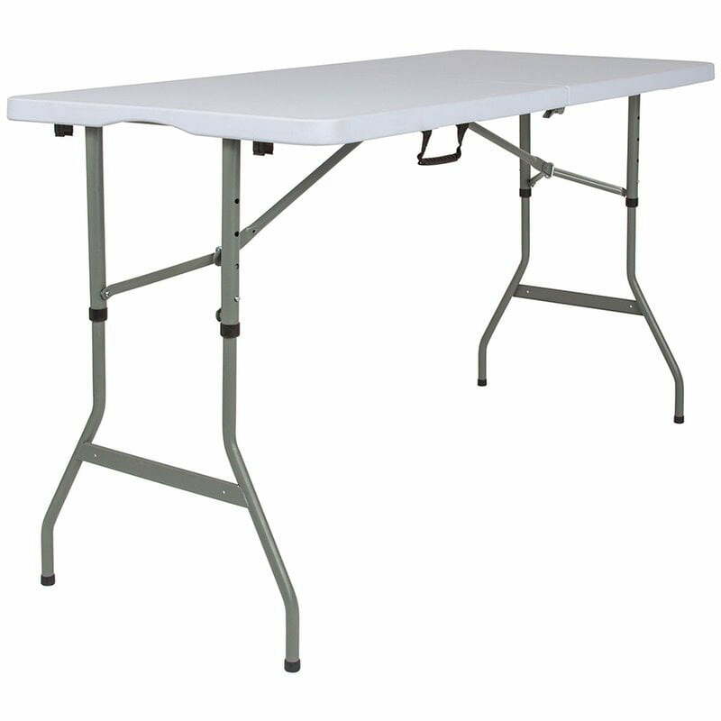 Buket plastik lipat dua tinggi 5 kaki, dapat disesuaikan granit putih dan meja lipat untuk acara dengan pegangan
