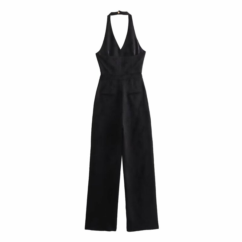 Withered 2024 New Ladies Clothes French Jumpsuit Women Vintage Jacquard Hanging Neck Jumpsuit Party Sexy