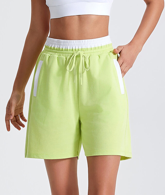 Damen lose Shorts Sommer lässig elastische Taille binden halbe Hosen mit tiefen Taschen Tube Shorts für sportliche Spaziergänge