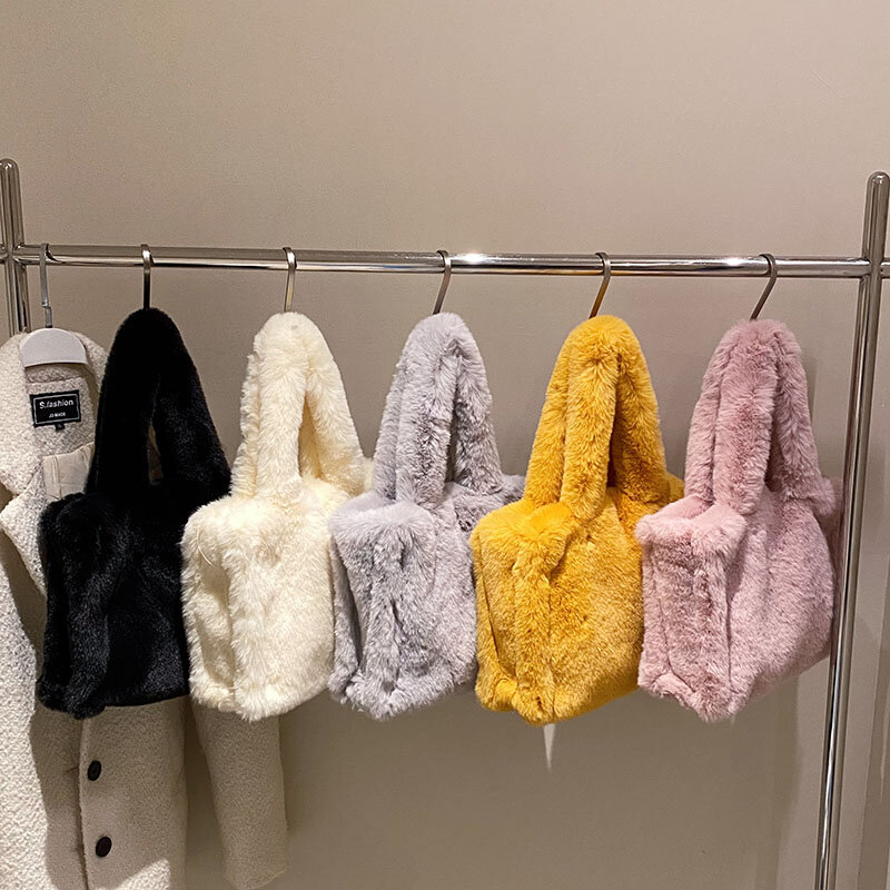 Pluche Tassen Voor Vrouwen Winter Zachte Pluizige Bag Shopper Furry Schoudertas Luxe Designer Handtas Vierkante Bont Eco Tas koreaanse