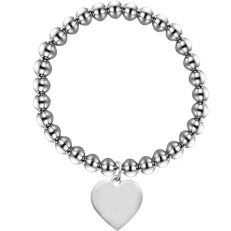 CHW1-pulsera de cuerda elástica de acero inoxidable para mujer, joyería de fiesta, colgante de corazón, cadena de cuentas, brazaletes