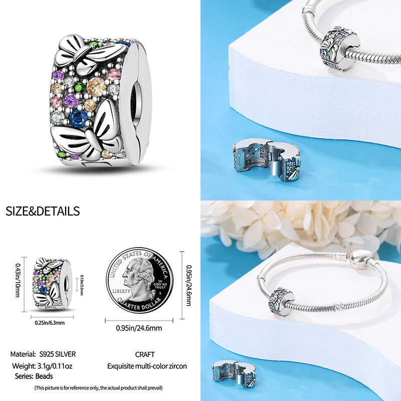 2024 nuovo in vendita calda colore zircone angolo rotondo Clip Bead Fit Pandora 925 braccialetto originale donna argento catena di sicurezza gioielli regalo