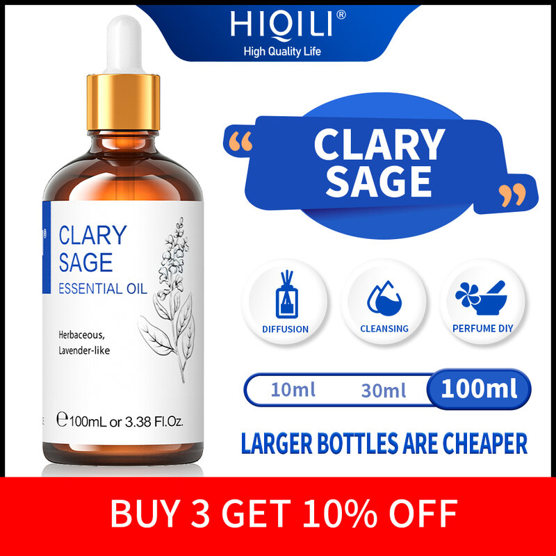 HIQILI 100ML Minyak Esensial Clary Sage untuk Penyebar Pelembap Udara Pembuatan Lilin Aromaterapi 100% Minyak Aroma Alami Murni