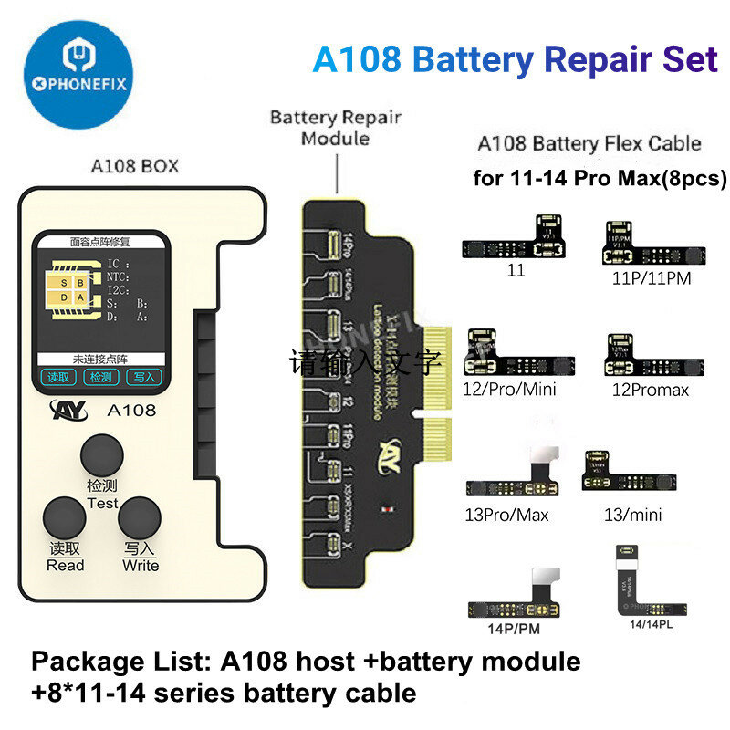 AY A108 No Need Alignment Face ID Flex Cable Battery Tag on Flex Cable Programmer for iPhone 8 to 14PM Battery Screen True Tone