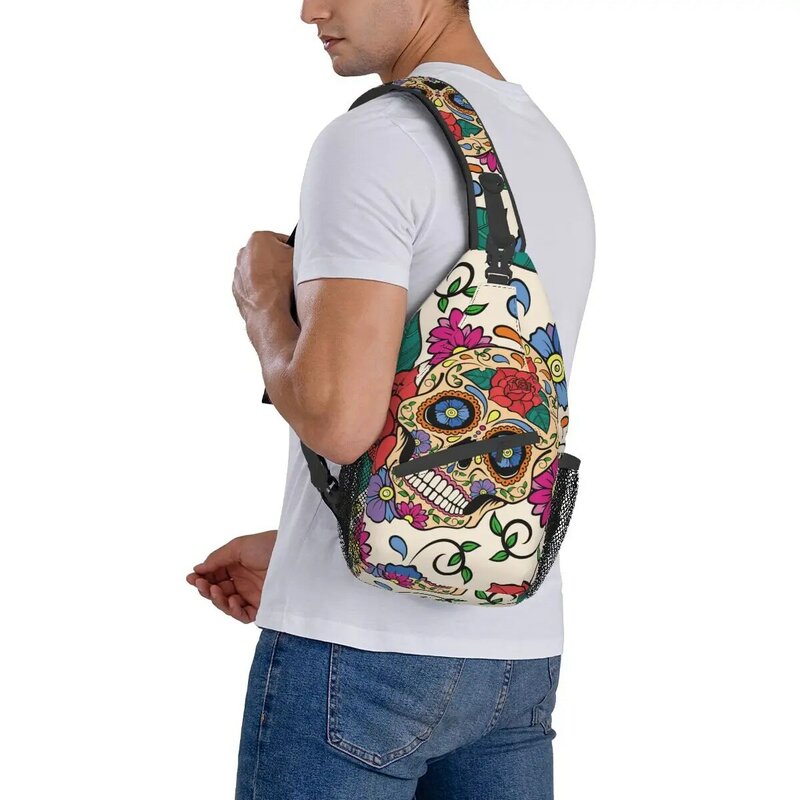 Мексиканские слинг-сумки Sugar Skull Rose, нагрудная сумка через плечо, слинг-рюкзак для путешествий, пеших прогулок, дневные мертвецы, сумка на Хэллоуин