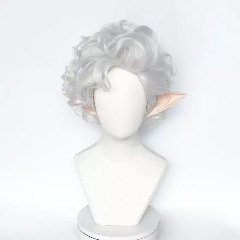 2024 Game Astarion Cosplay Wig Adult Silver Gray Short Curly Hair Heat Resistant Synthetic Wigs Halloween Costume