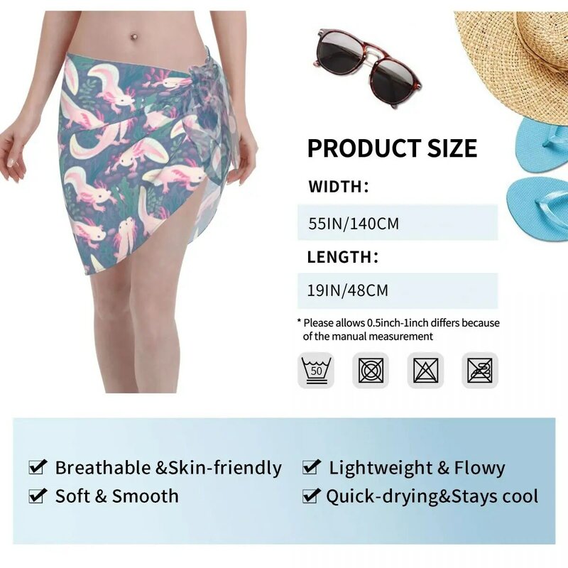 Sexy Women Chiffon Swimwear Pareo Scarf Axolotl Beach Cover Up Wrap Sarong Skirts Kawaii Beach Dress Swimsuits Bikini Cover Ups
