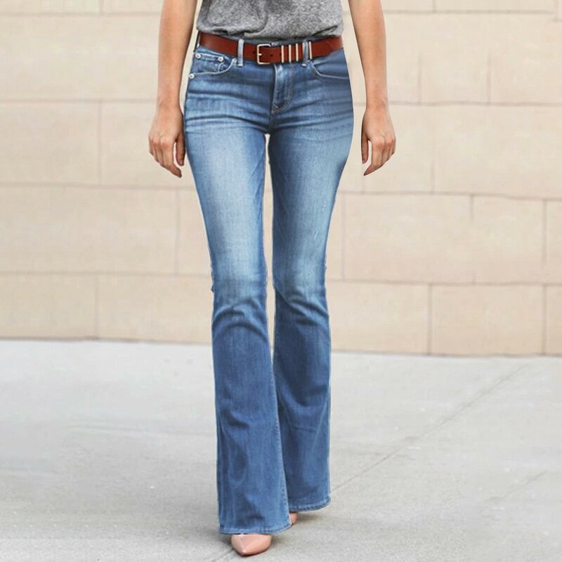 Calças jeans micro-lared femininas, calças de cintura alta, com ajuste de emagrecimento, tendência feminina, novidade para primavera e outono