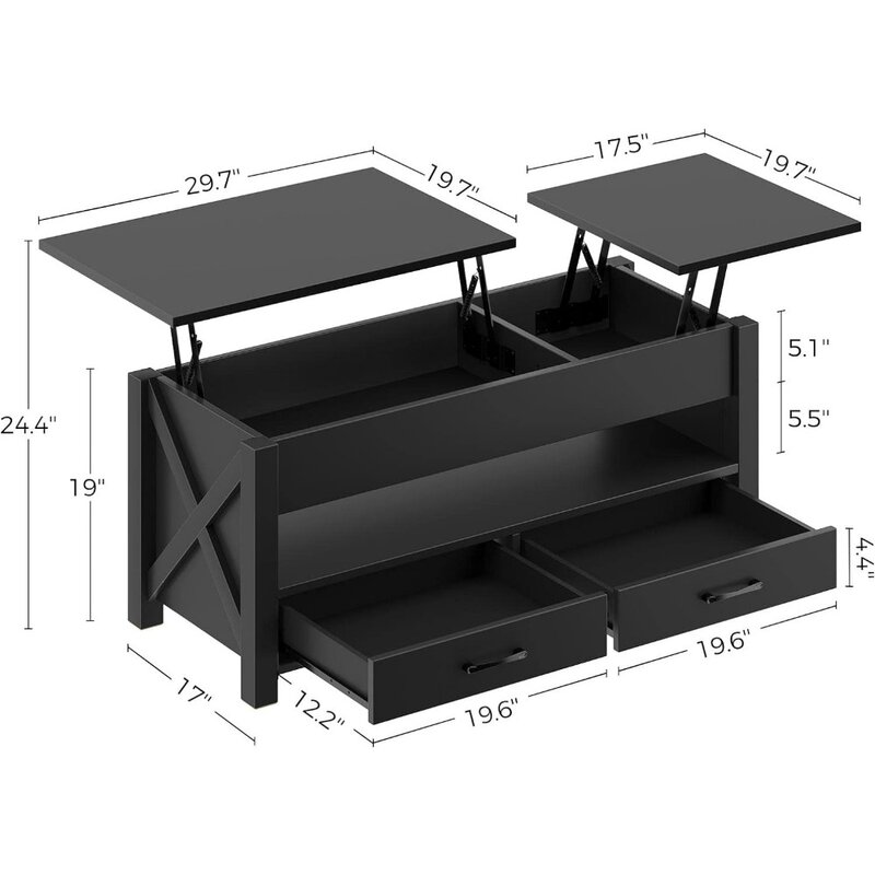 Meja Tengah untuk kursi ruang tamu X rumah pertanian kayu mendukung meja tengah Retro hitam dengan meja angkat untuk ruang tamu kopi