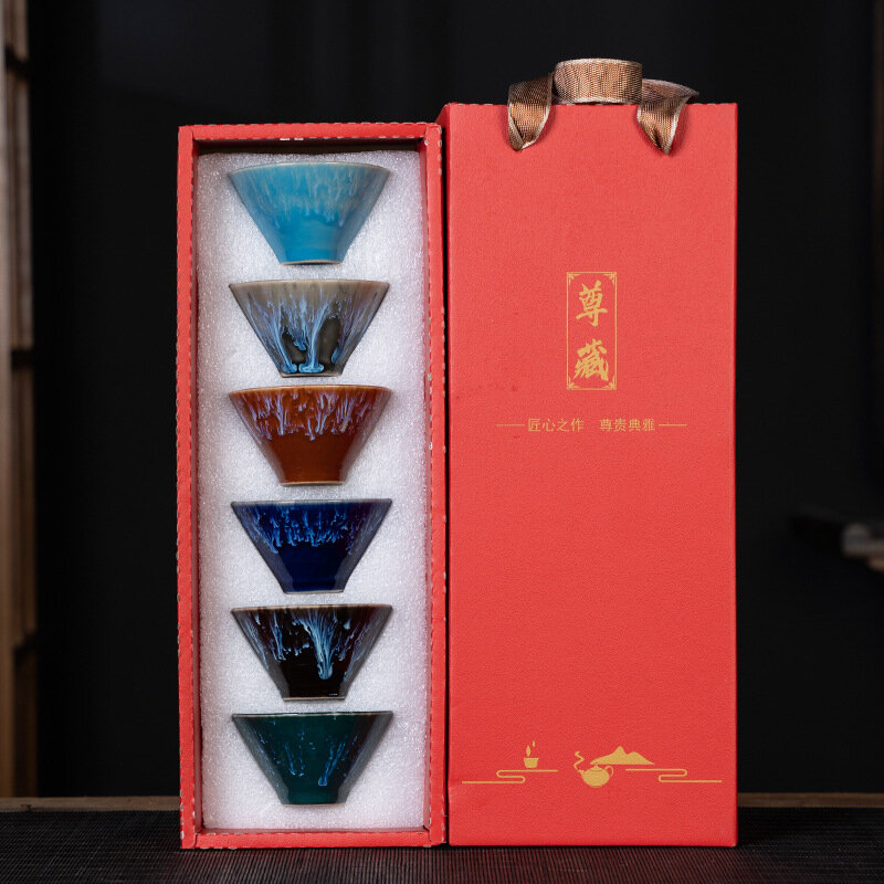Kotak hadiah mangkuk teh Master cangkir empat musim Kiln Set cangkir Kung Fu cangkir keramik rumah tangga Bar makan dapur rumah