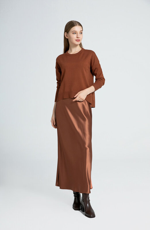 Женская одежда AS Elegance, свободный трикотажный топ и высококачественная Роскошная атласная юбка из ацетата