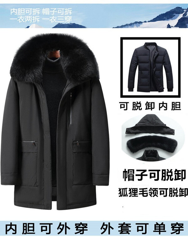 Jaket Panjang Setengah Baya dan Tua Pria Tebal Pakaian Panjang untuk Ayah Usia Menengah Parka Mantel Pakaian Musim Dingin Tua