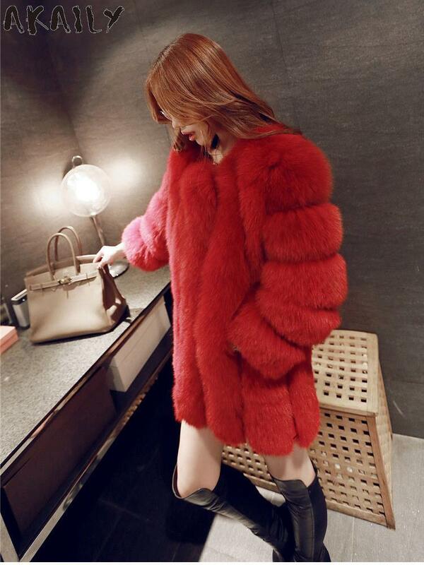 Akaily 2023 Winter New Fashion Women Long Faux Fur Coat Female Fuzzy Fur Coat Thick Warm Artificial Fur Jacket Leather Fur Coat