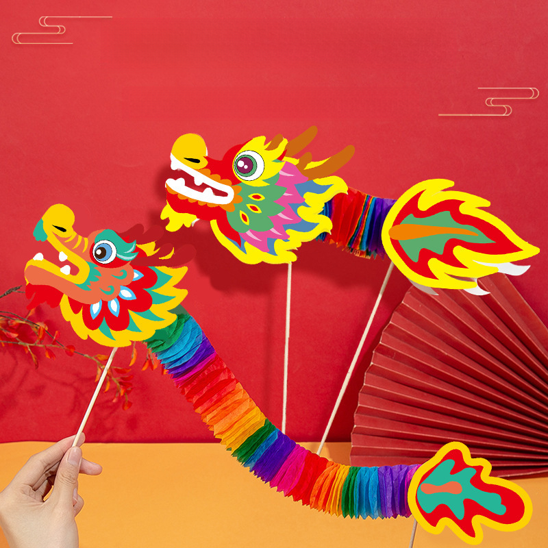 3D Paper Dragon Craft Material Chinese Dragon Year DIY Handmade Toy New Year Decoration Hanging Ornaments Kids Gift Family Games