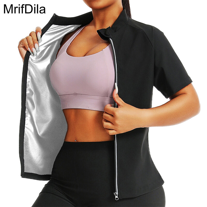 Mridila-ジッパー付きサウナジャケット,体のスウェットシャツ,腰のトレーナー,減量,長袖,痩身ジム,トレーニング
