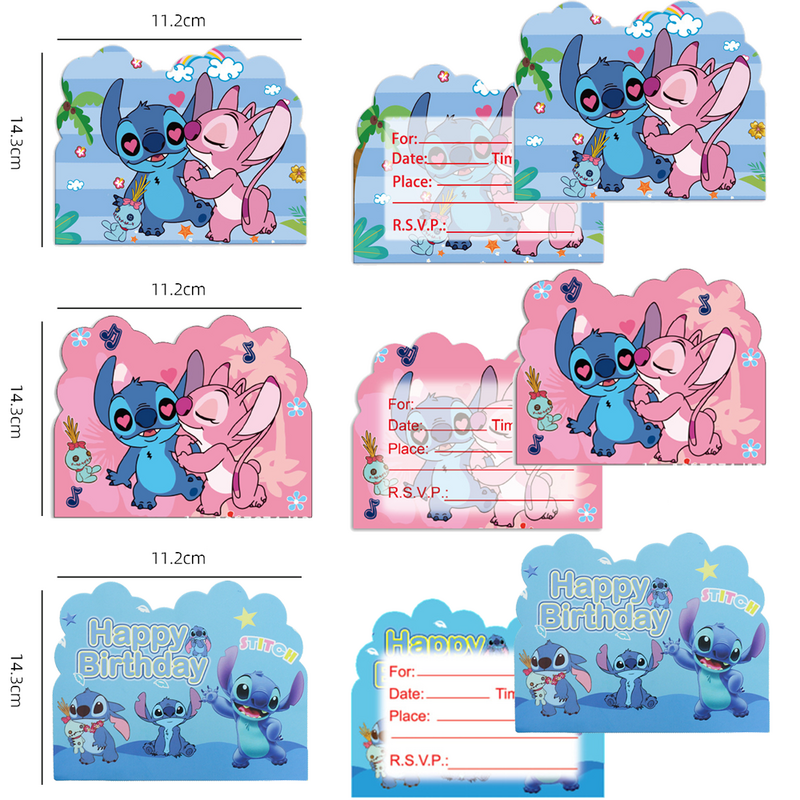 10 szt. Karty z zaproszeniem na temat Disney Lilo & Stitch Mini kartka z życzeniami, jednostronicowe wydarzenie materiały urodzinowe darmowa wysyłka