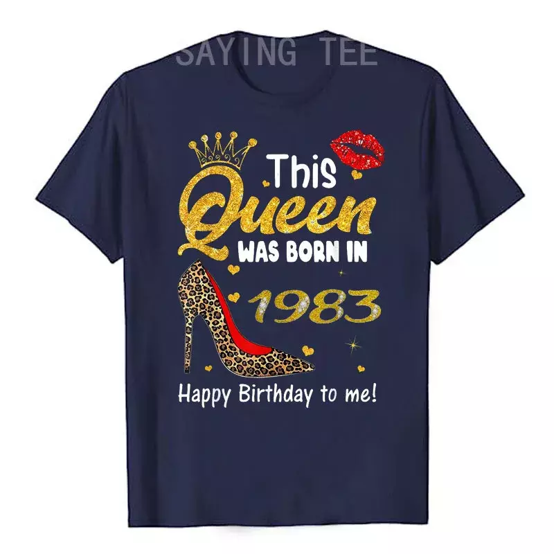 この女王は1983のTシャツに生まれました,愛の誕生日,ヒョウ柄,ハイヒールの靴,グラフィック