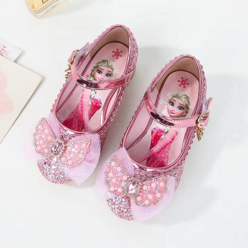 Босоножки принцессы для девочек Disney, детская обувь, детская обувь Эльзы, модная детская обувь для девочек розового и синего цвета на высоком каблуке, размер обуви