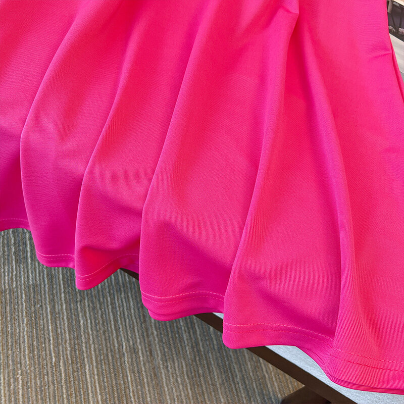 ชุดเดรสลำลองผู้หญิงขนาดใหญ่พิเศษคอกลมโพลีเอสเตอร์สีทึบดีไซน์เอวชุดเดรสปาร์ตี้ใส่สบายระบายอากาศได้ดี