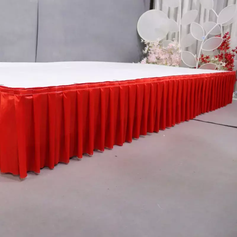 White pleated Table skirt wedding backdrop curtains table cothes for Birthday Banquet stage Silk table skirting event party