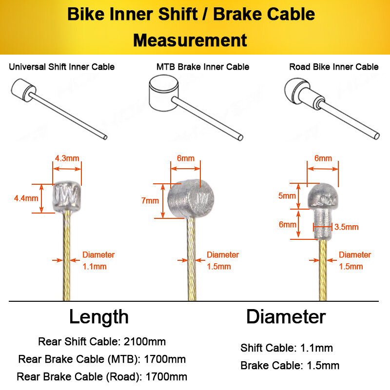 HEPPE-Bike Shifter Cabos de freio, aço inoxidável, MTB Road Bike, Front Rear Derailleur Shift Cable, Grinding Set